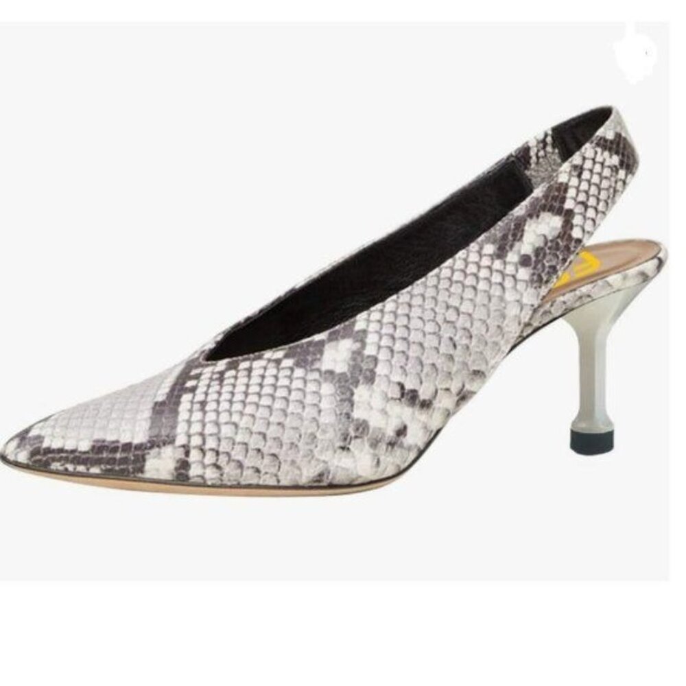 FSJ Snake Skin Mid Heels Slingback Pumps Comfy Pointed Toe Slip On Dress Sandal